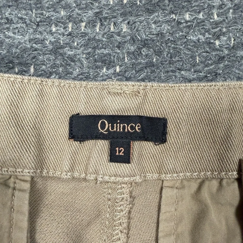 Quince Organic Stretch Cotton Twill Cargo Pants Women 12 Wide Leg Light Khaki